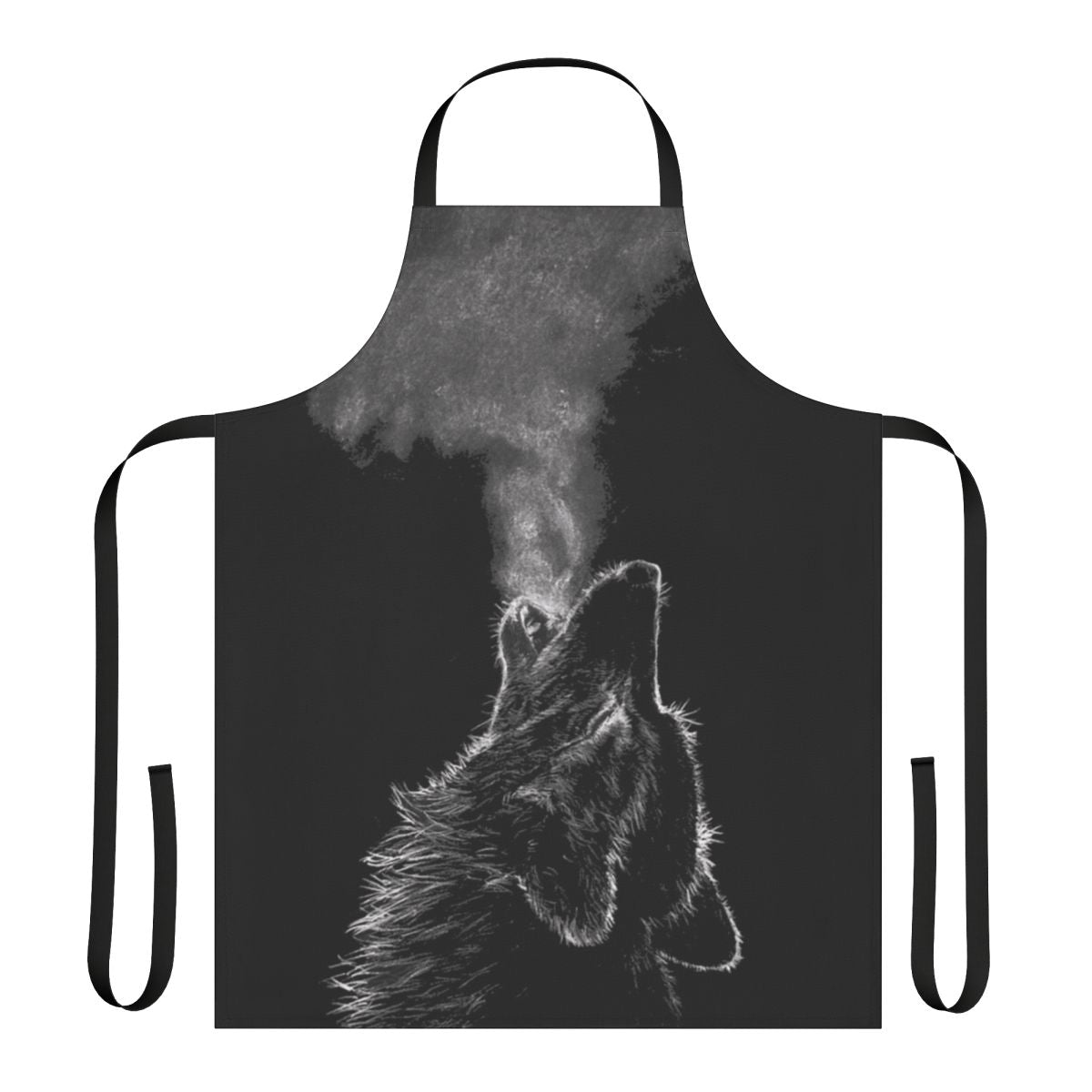 Charming wolf-themed apron with a striking black and white design