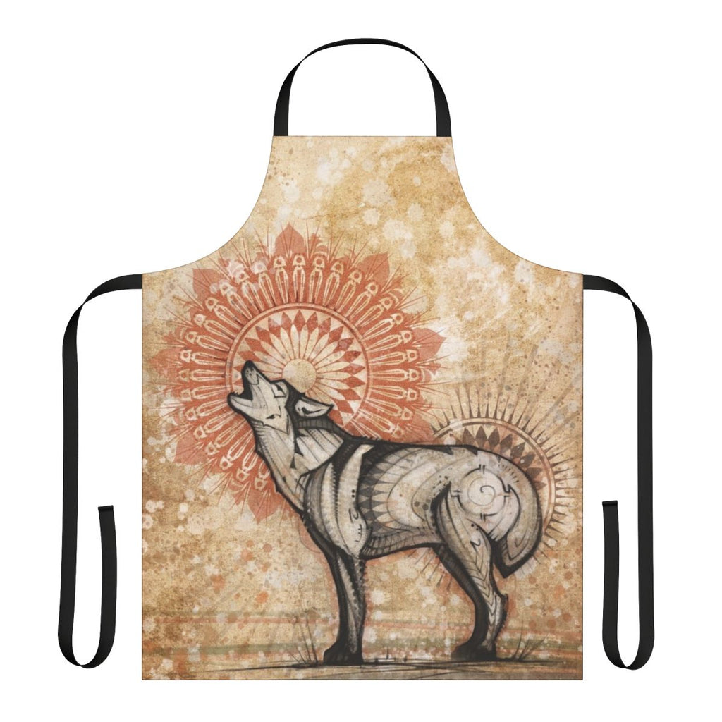 Wolf totem apron with mandala and dimensional artwork