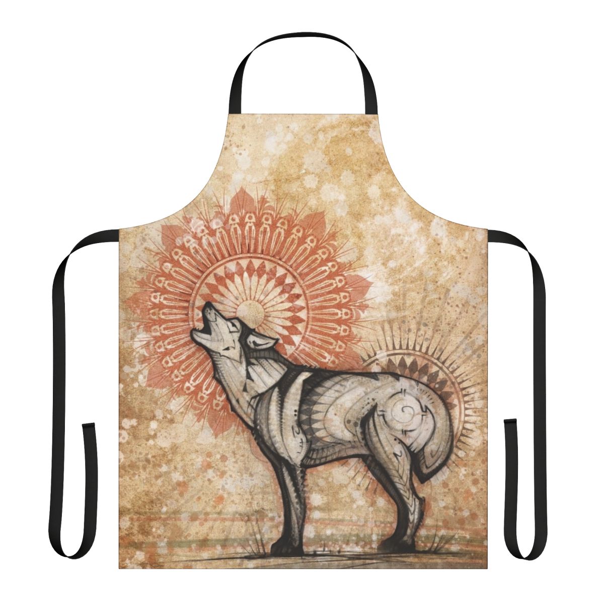 Wolf totem apron with mandala and dimensional artwork