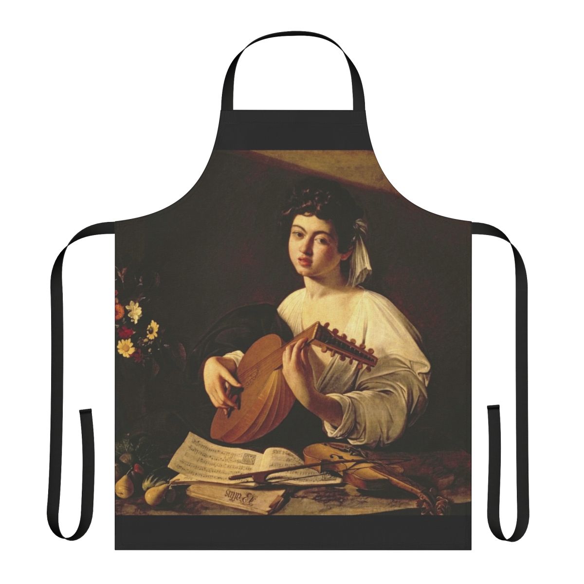 Caravaggio the Lute Player inspired apron with a classic artistic design