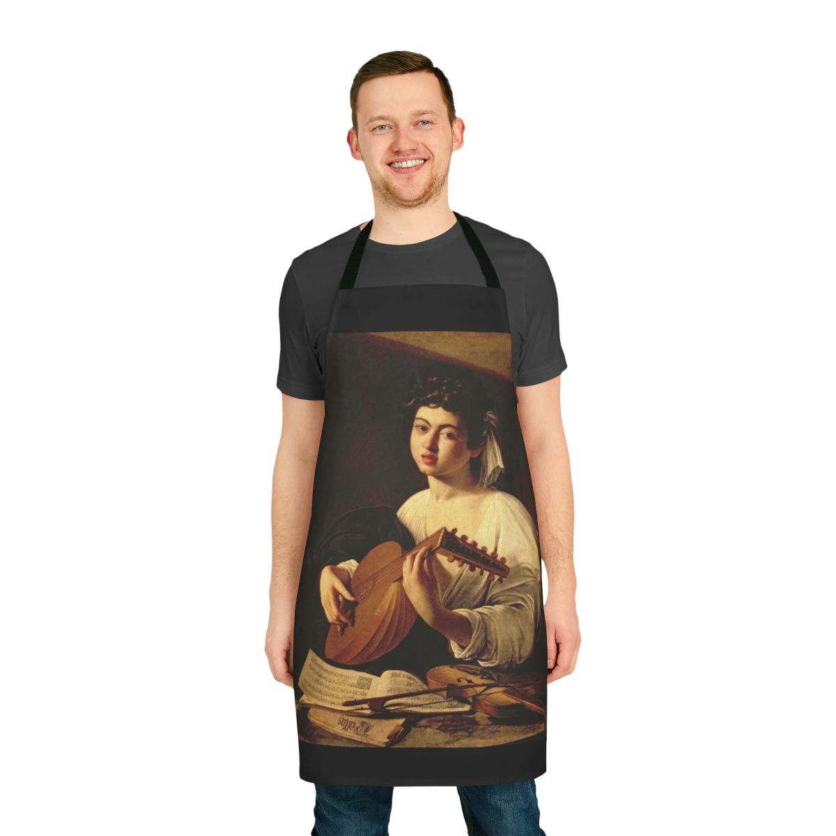 Caravaggio the Lute Player inspired apron with a classic artistic design