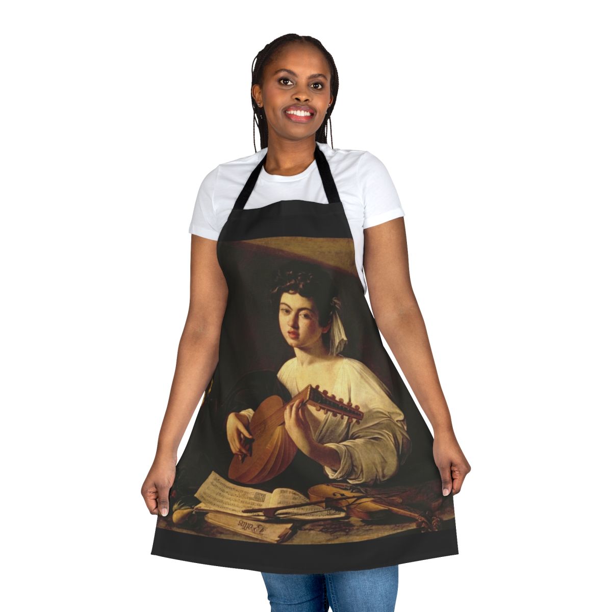 Caravaggio the Lute Player inspired apron with a classic artistic design