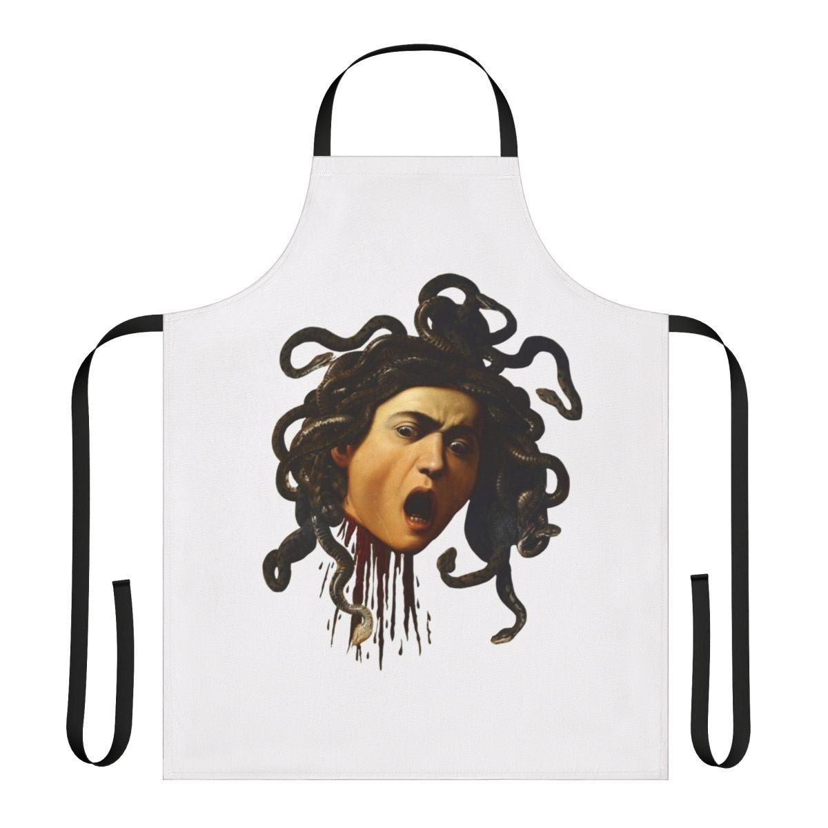 Caravaggio-inspired apron featuring the iconic Medusa head with snakes