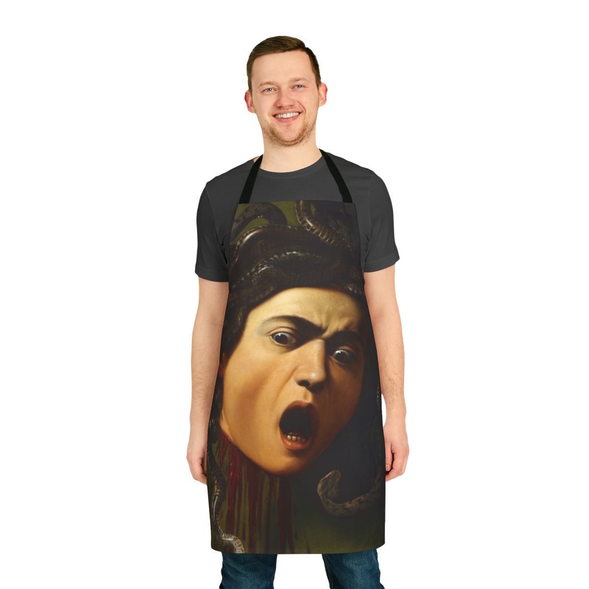 Apron featuring the iconic Medusa painting by the Renaissance artist Caravaggio