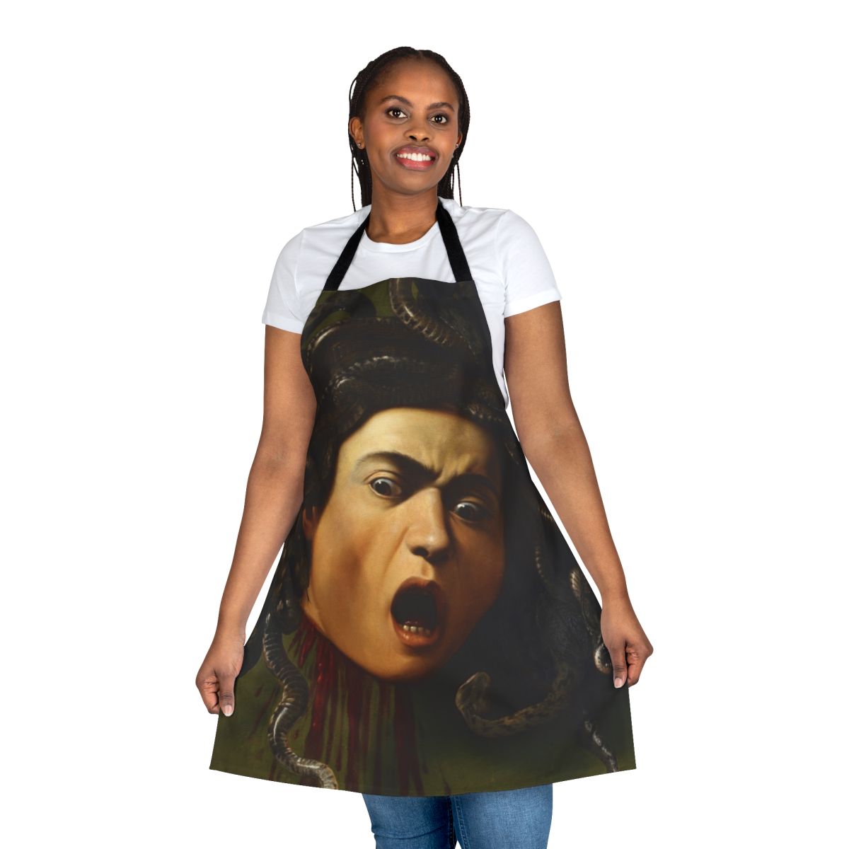 Apron featuring the iconic Medusa painting by the Renaissance artist Caravaggio