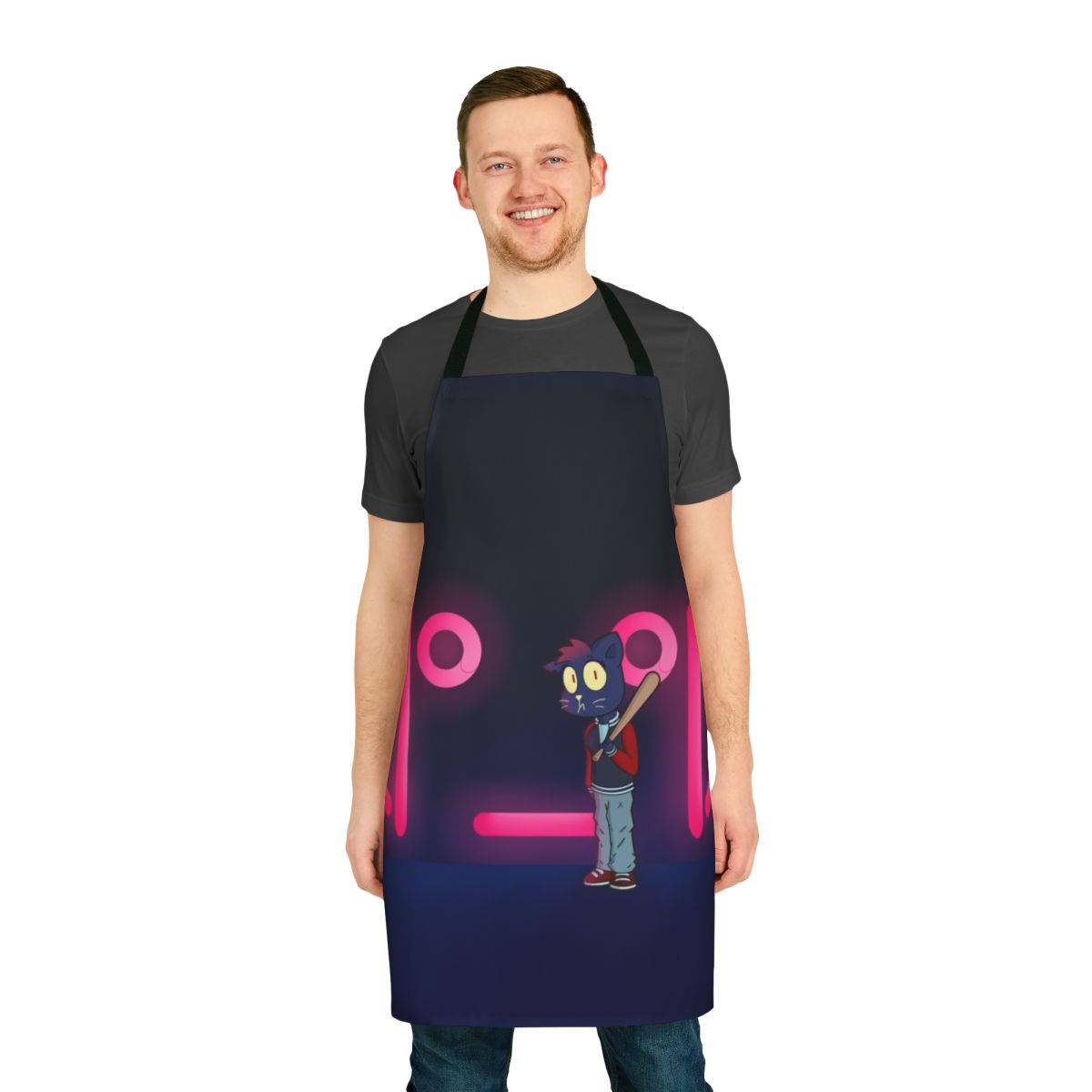 Caravan-inspired apron featuring Lone Mae character from Night in the Woods
