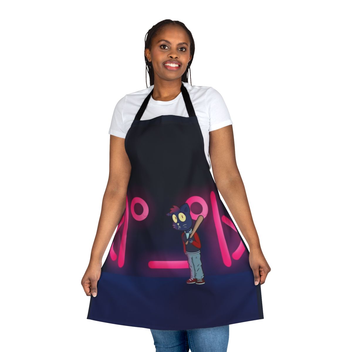 Caravan-inspired apron featuring Lone Mae character from Night in the Woods
