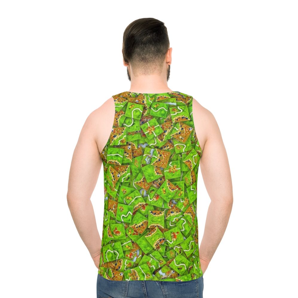 Carcassonne-inspired unisex tank top with board game graphics