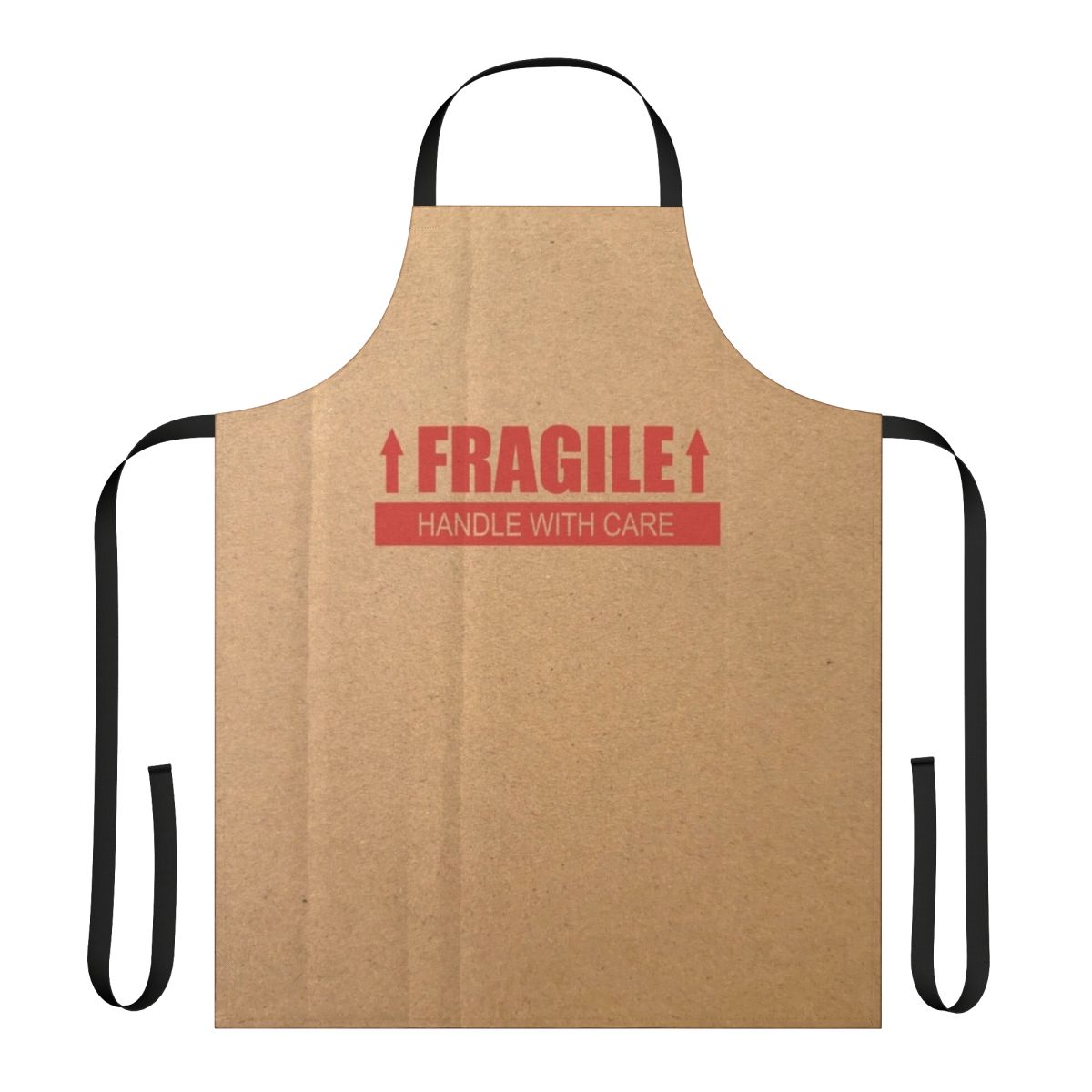 Cardboard paper box novelty protective apron with "Fragile Handle with Care" design