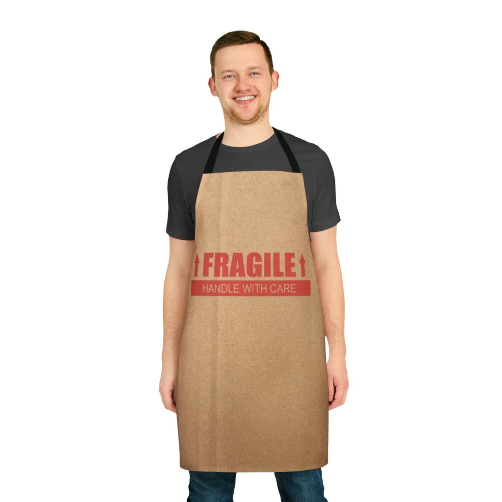 Cardboard paper box novelty protective apron with "Fragile Handle with Care" design