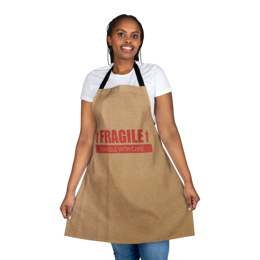 Cardboard paper box novelty protective apron with "Fragile Handle with Care" design