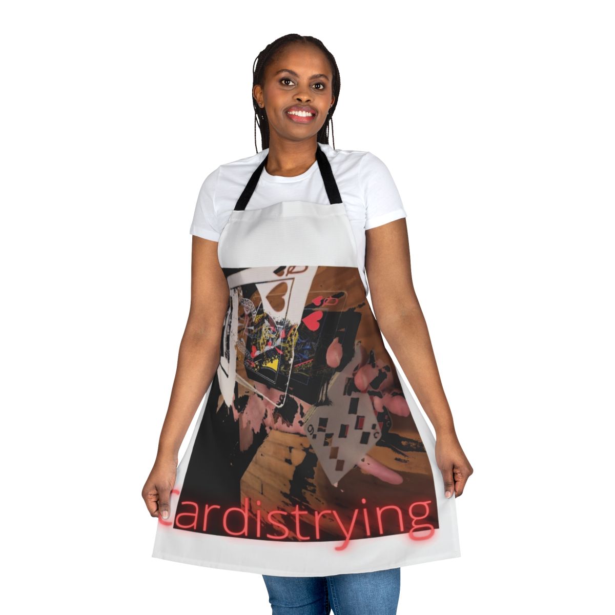 Apron with "Cardistrying" text, perfect for card trick performers and enthusiasts.