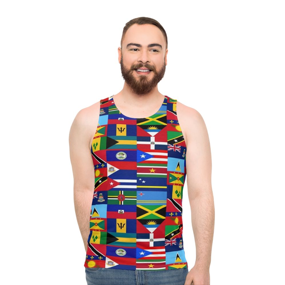 Caribbean tank top featuring various island flags