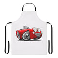 Caricature illustration of an Austin Healey Sprite sports car printed on a red apron