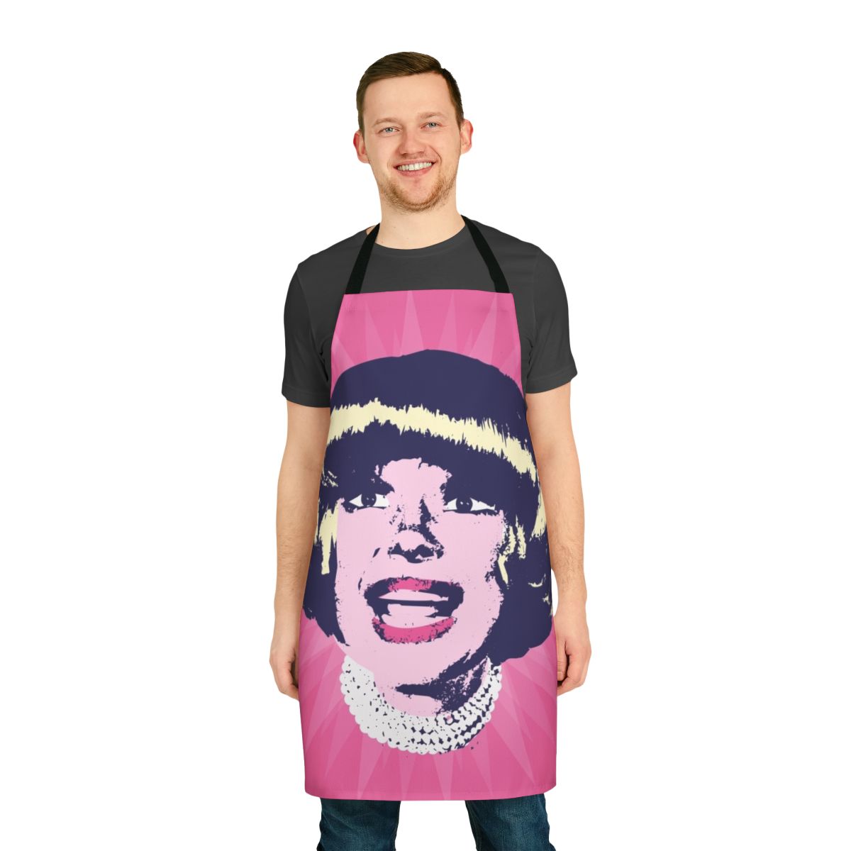 Carol Channing-inspired pop art design printed on an apron