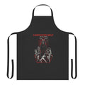 Carpenter Brut inspired retro-futuristic style apron with tropical palm trees and sunset colors