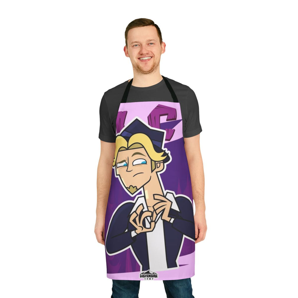 Colorful adventure camp-themed cooking apron featuring cartoon characters