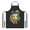 Cartoon character coffee mug apron with a vintage, funny, and retro design featuring a tired, zombie-like character and coffee-themed graphics.