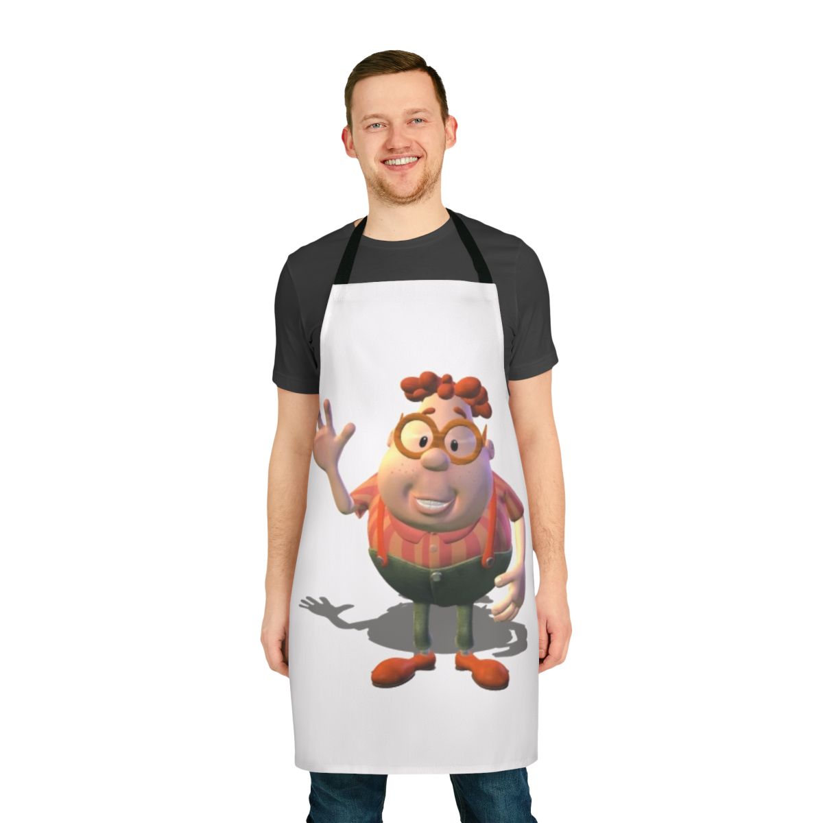 Cartoon character inspired kitchen apron featuring Jimmy Neutron's friend Carl Wheezer
