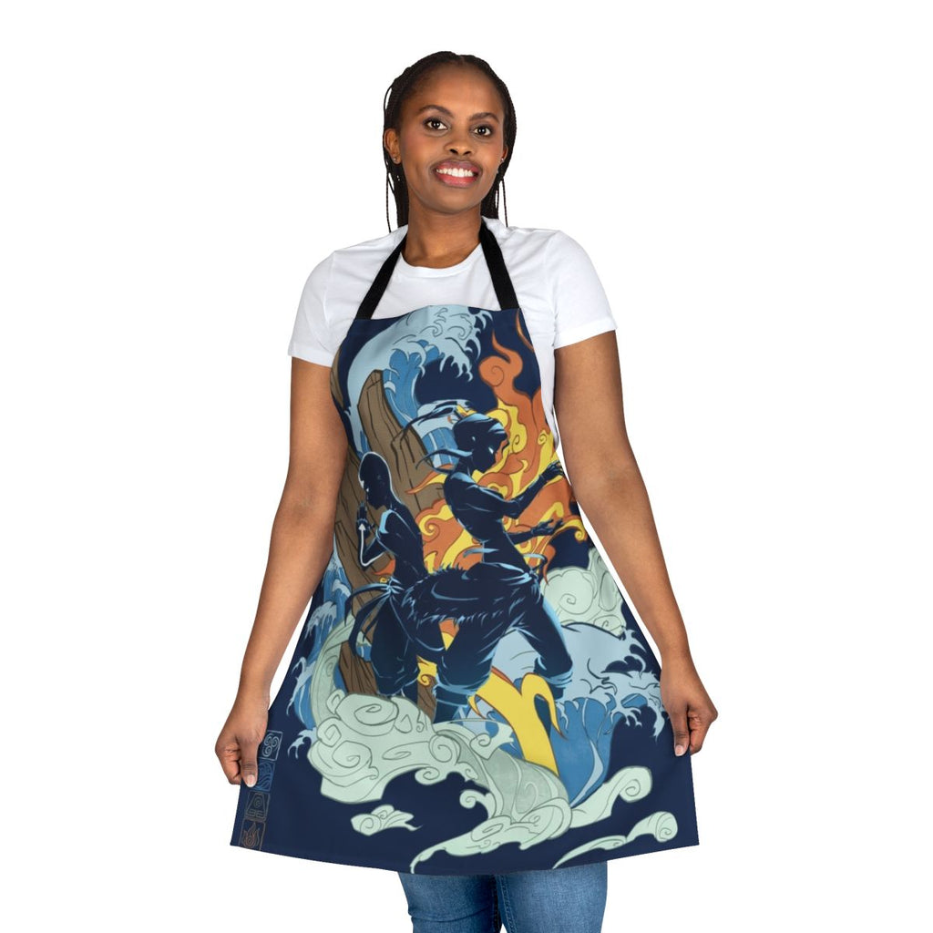 Two avatar-inspired characters on an apron