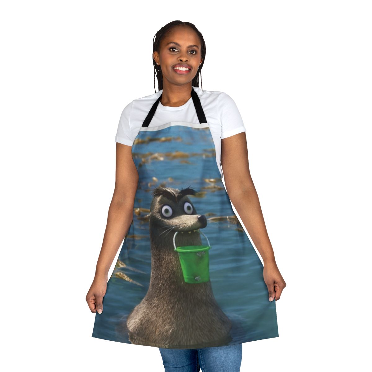 Cartoon character kitchen apron featuring Finding Nemo and Finding Dory characters