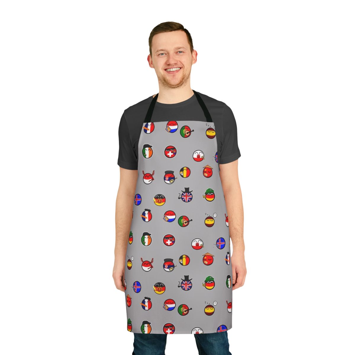 Cartoon country balls design printed on a high-quality apron