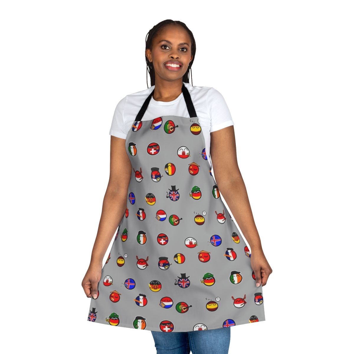 Cartoon country balls design printed on a high-quality apron