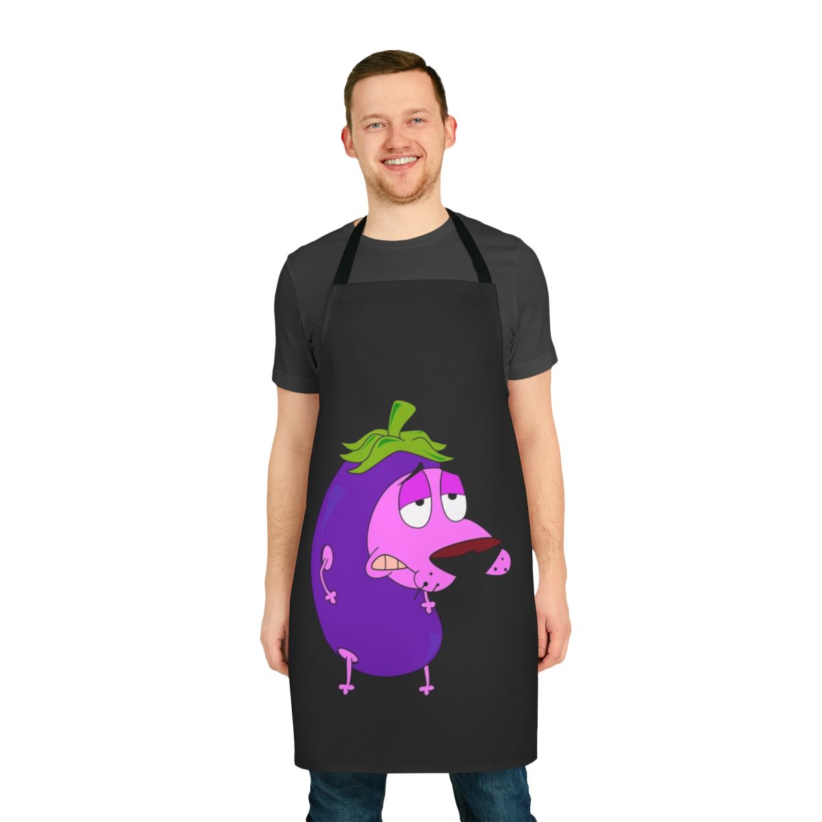 Courage the Cowardly Dog inspired apron featuring the show's iconic pink anthropomorphic dog character