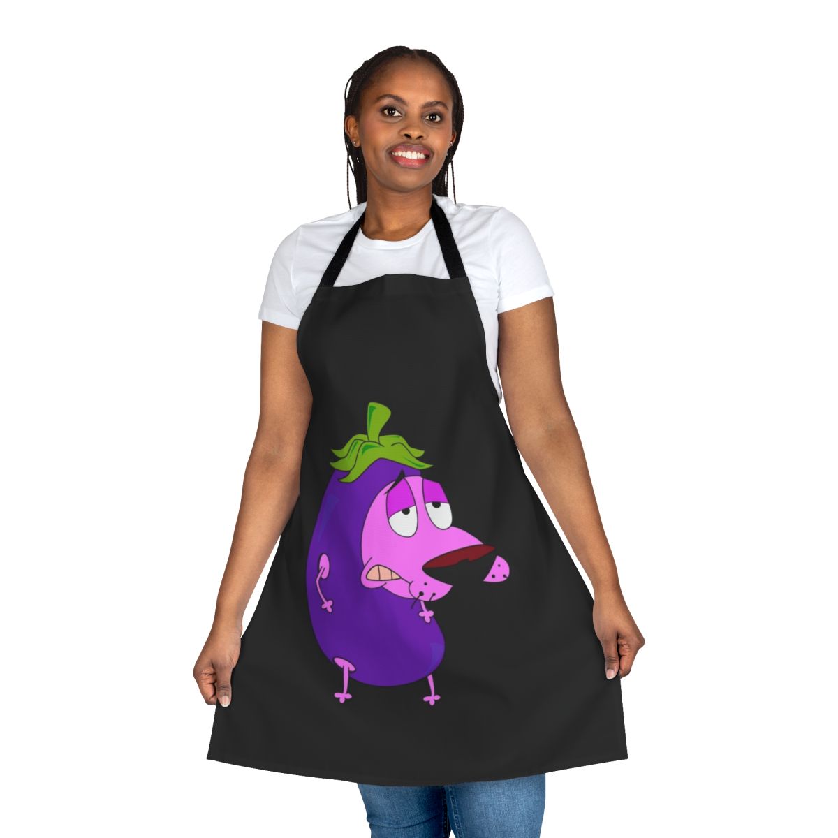 Courage the Cowardly Dog inspired apron featuring the show's iconic pink anthropomorphic dog character