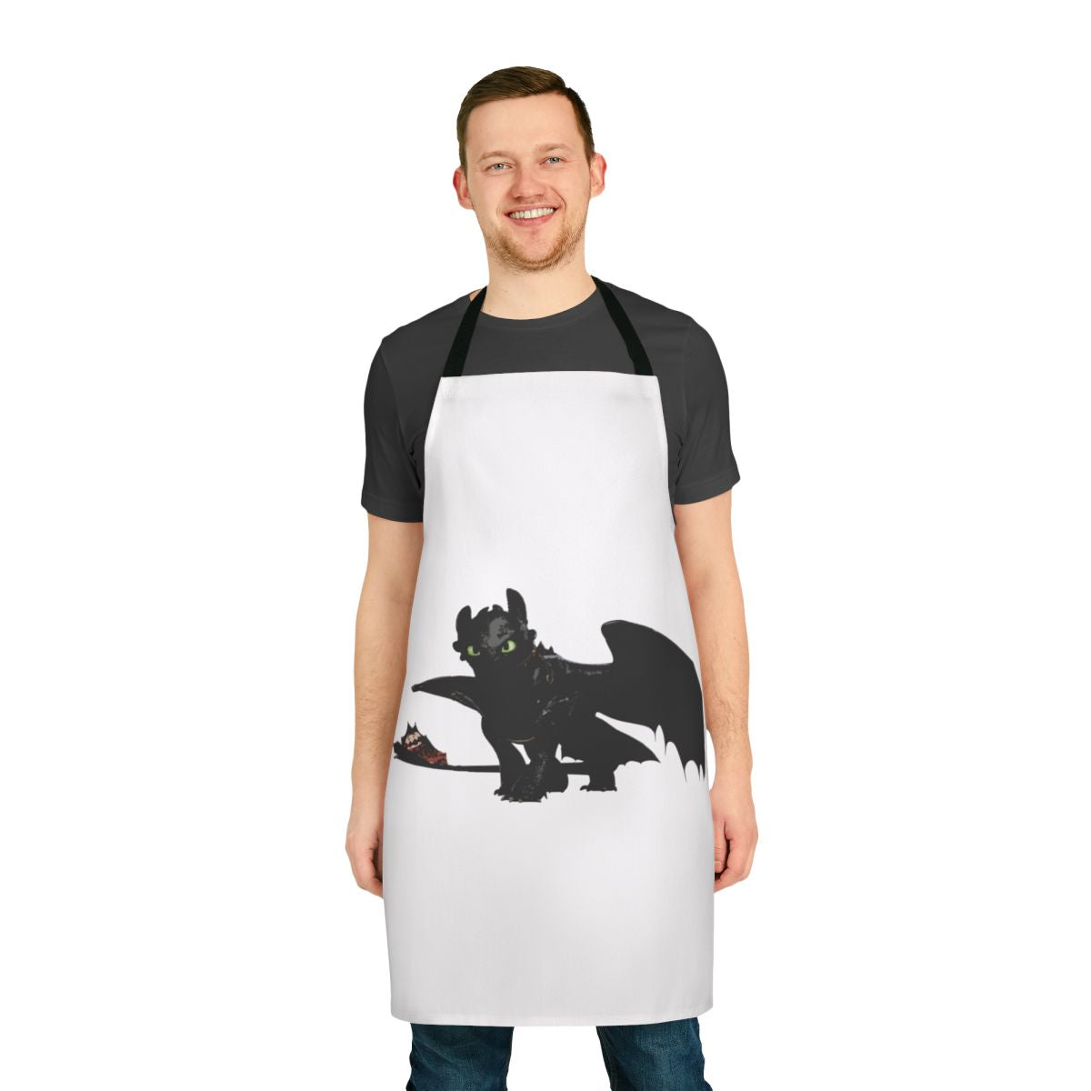 Toothless the dragon from How to Train Your Dragon cartoon wearing an apron