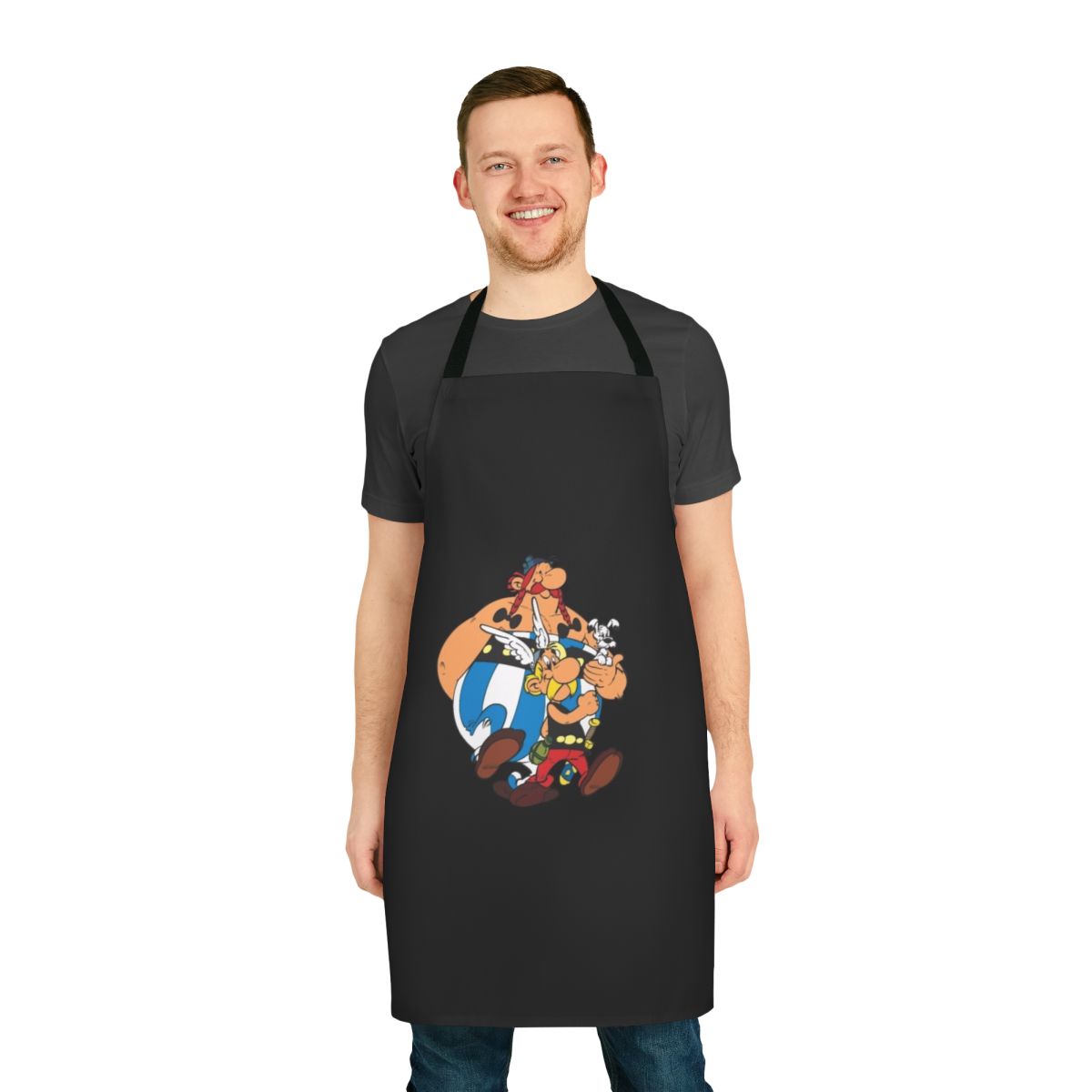 Asterix and Obelix logo printed on a black apron