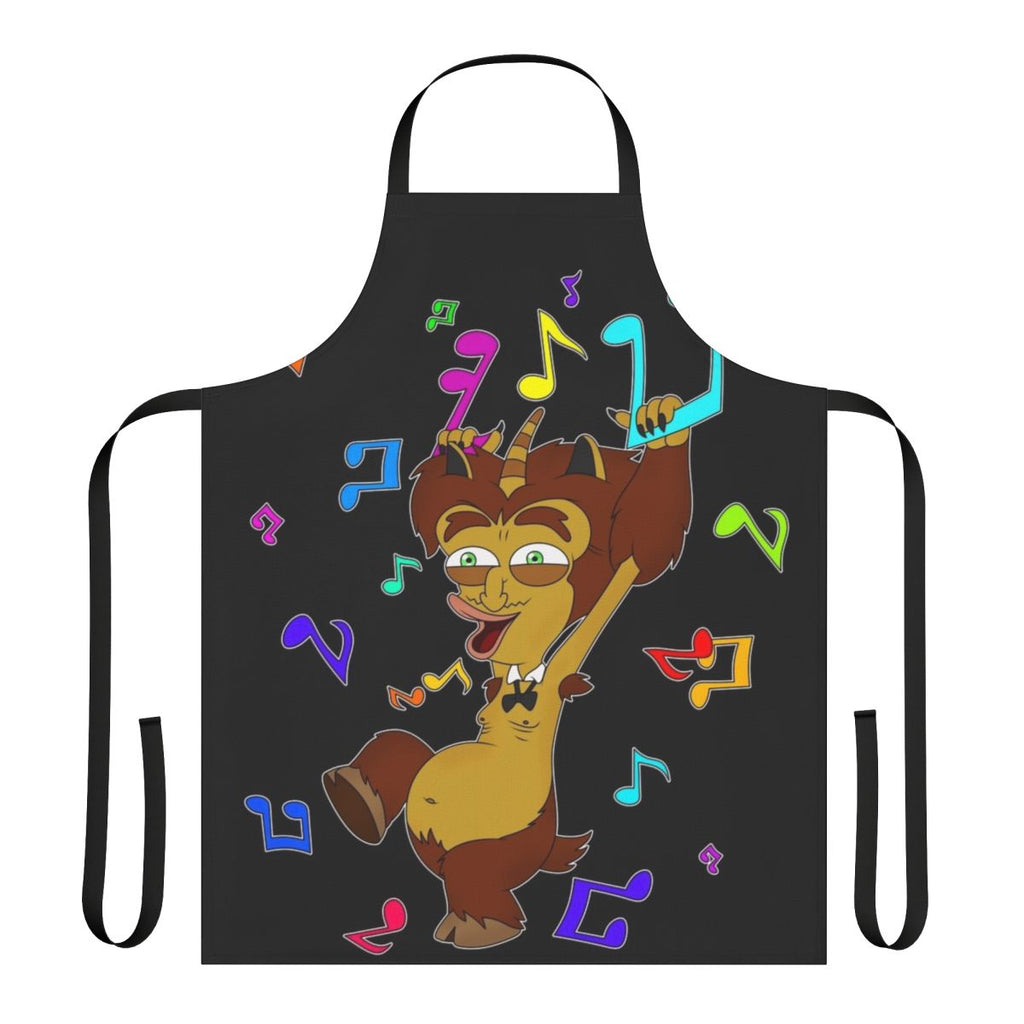 Colorful apron featuring the "Big Mouth" characters and music design