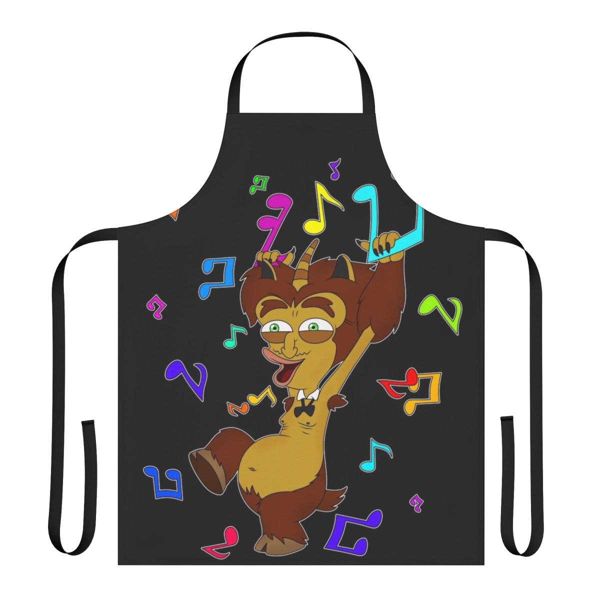 Colorful apron featuring the "Big Mouth" characters and music design