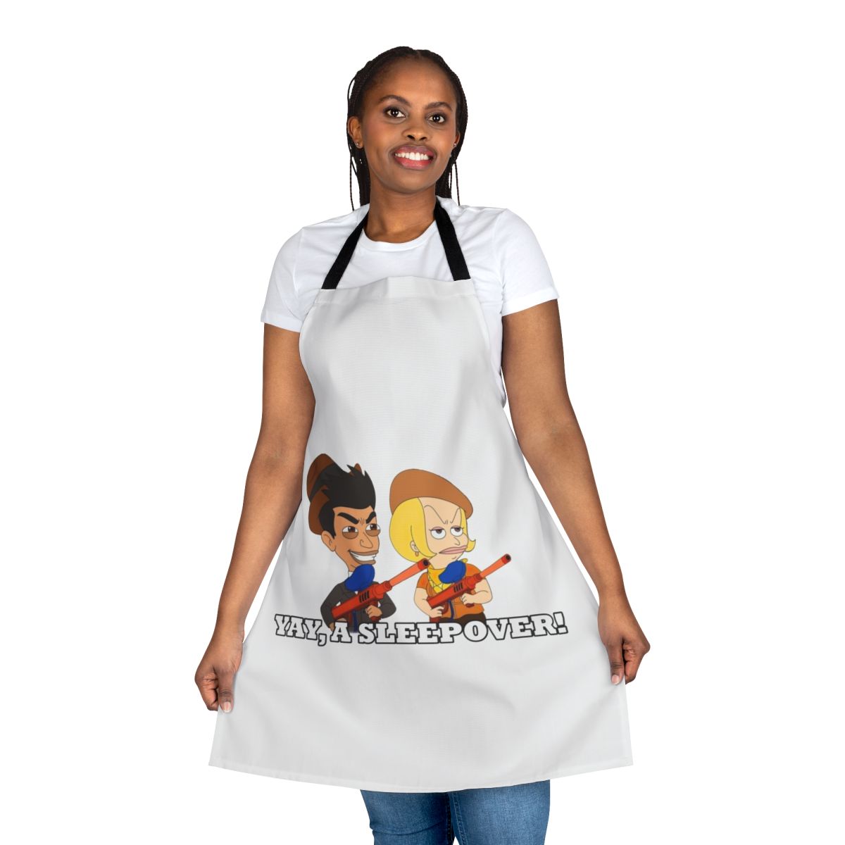 Cartoon-inspired apron featuring characters from the Netflix series Big Mouth