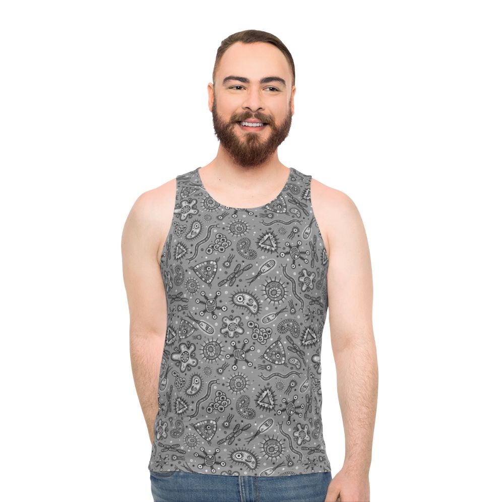 Cartoon microbes pattern gray unisex tank top