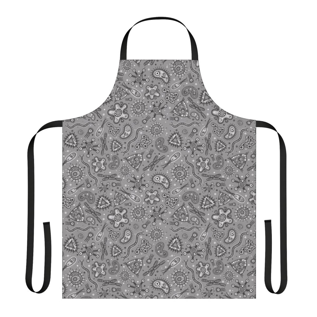 Cartoon microbes pattern printed on a grey or gray apron