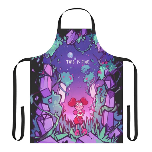 Cartoon-style "This Is Fine" apron featuring characters from the Steven Universe series