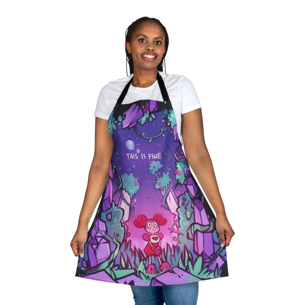 Cartoon-style "This Is Fine" apron featuring characters from the Steven Universe series