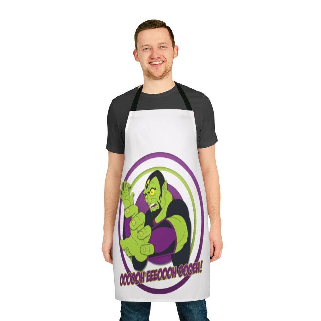 Cartoon character designed apron with pop culture references