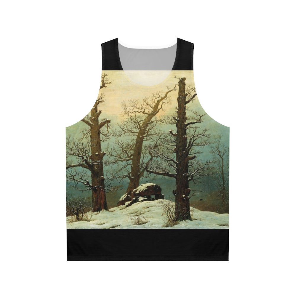 Caspar David Friedrich inspired snow mountain landscape unisex tank top