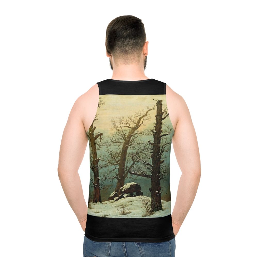 Caspar David Friedrich inspired snow mountain landscape unisex tank top