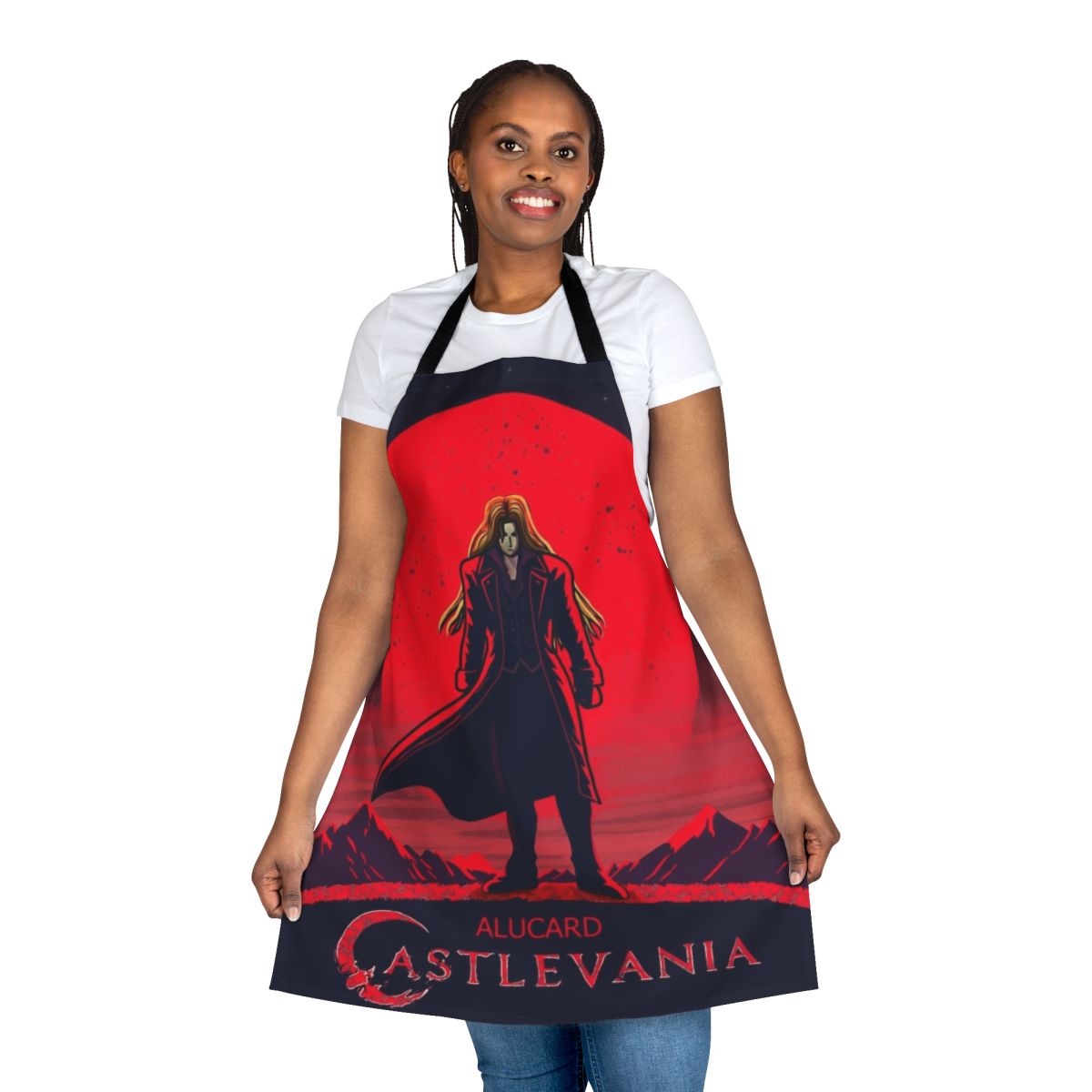 Castlevania-themed apron featuring Alucard, the iconic vampire from the Netflix series