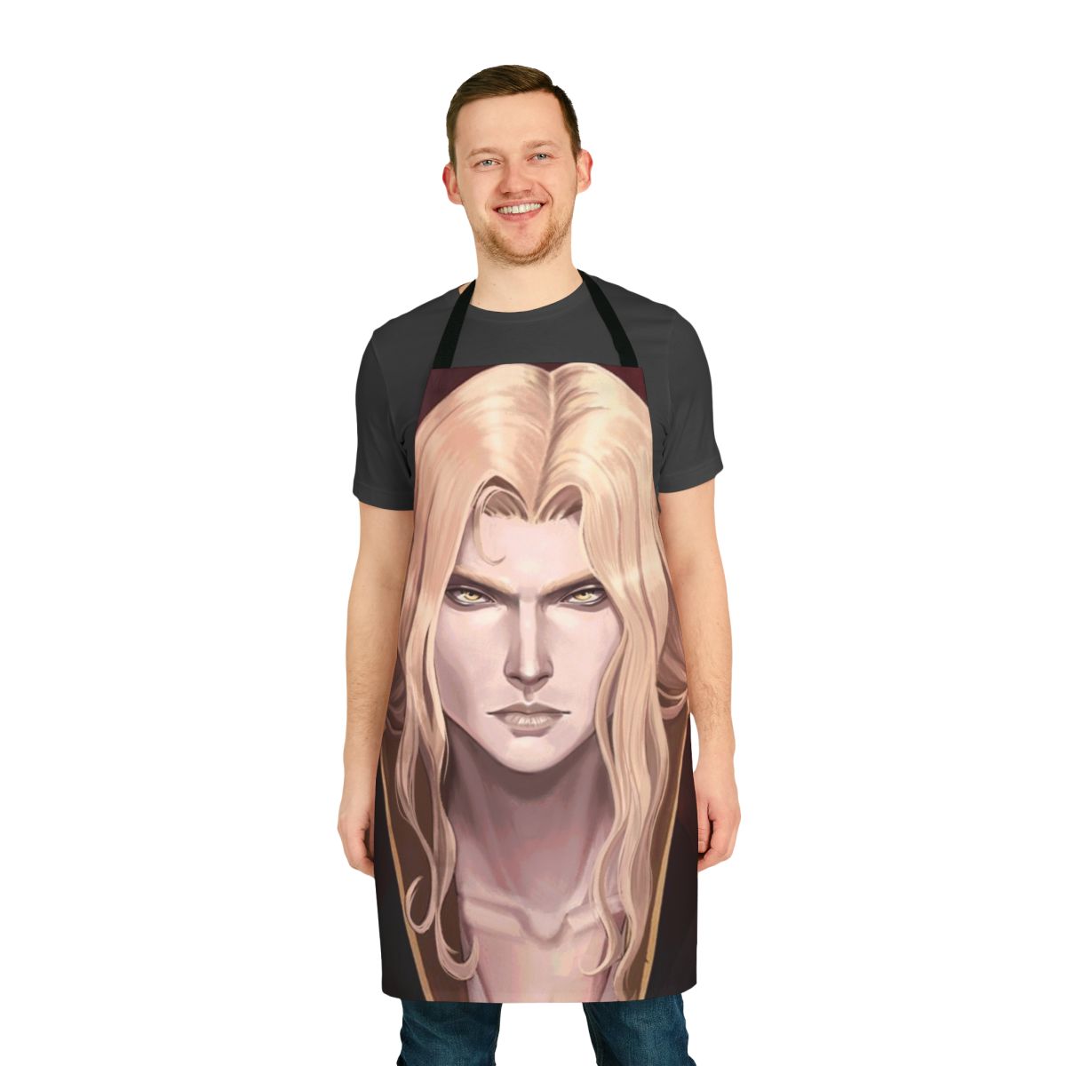 Castlevania fan art apron featuring a portrait of the vampire Alucard