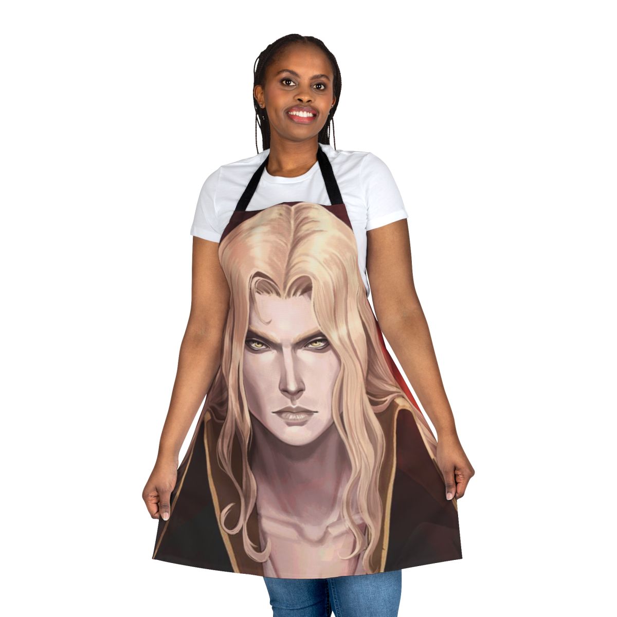 Castlevania fan art apron featuring a portrait of the vampire Alucard