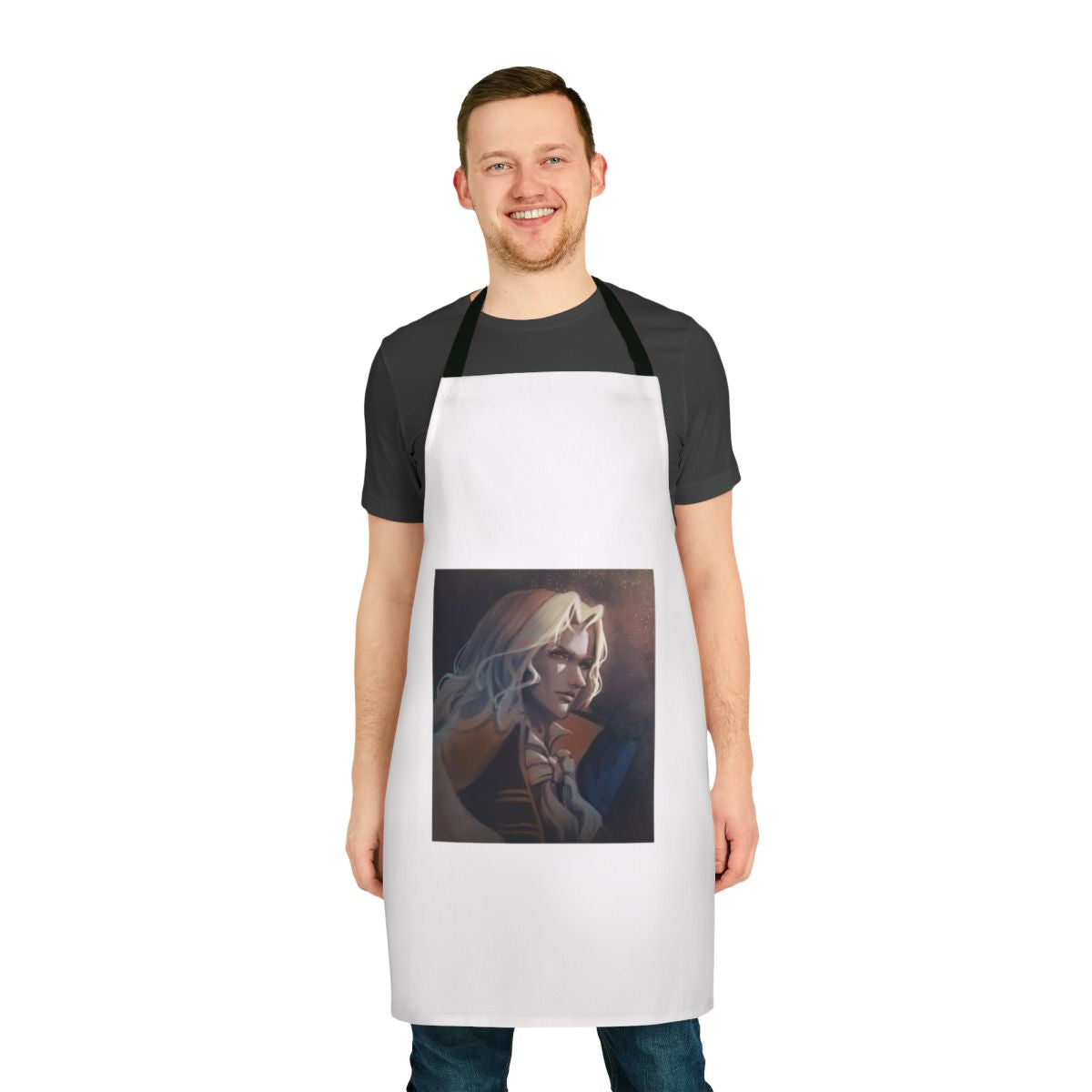 Castlevania-themed apron featuring a portrait of the dhampir Alucard
