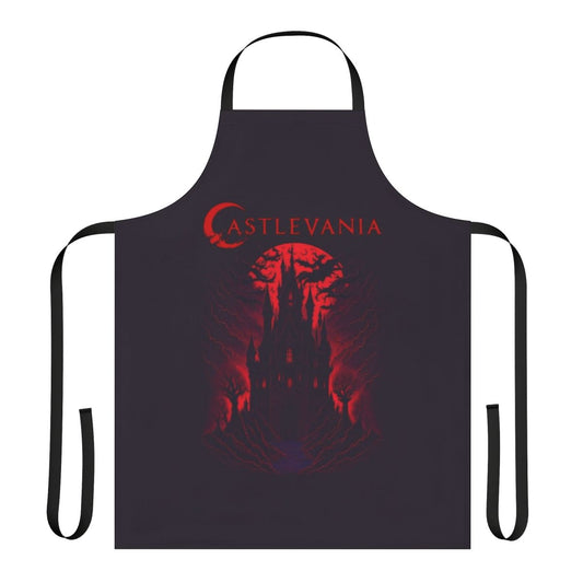 Castlevania-inspired apron featuring the Belmont clan, Alucard, and Sypha Belnades characters