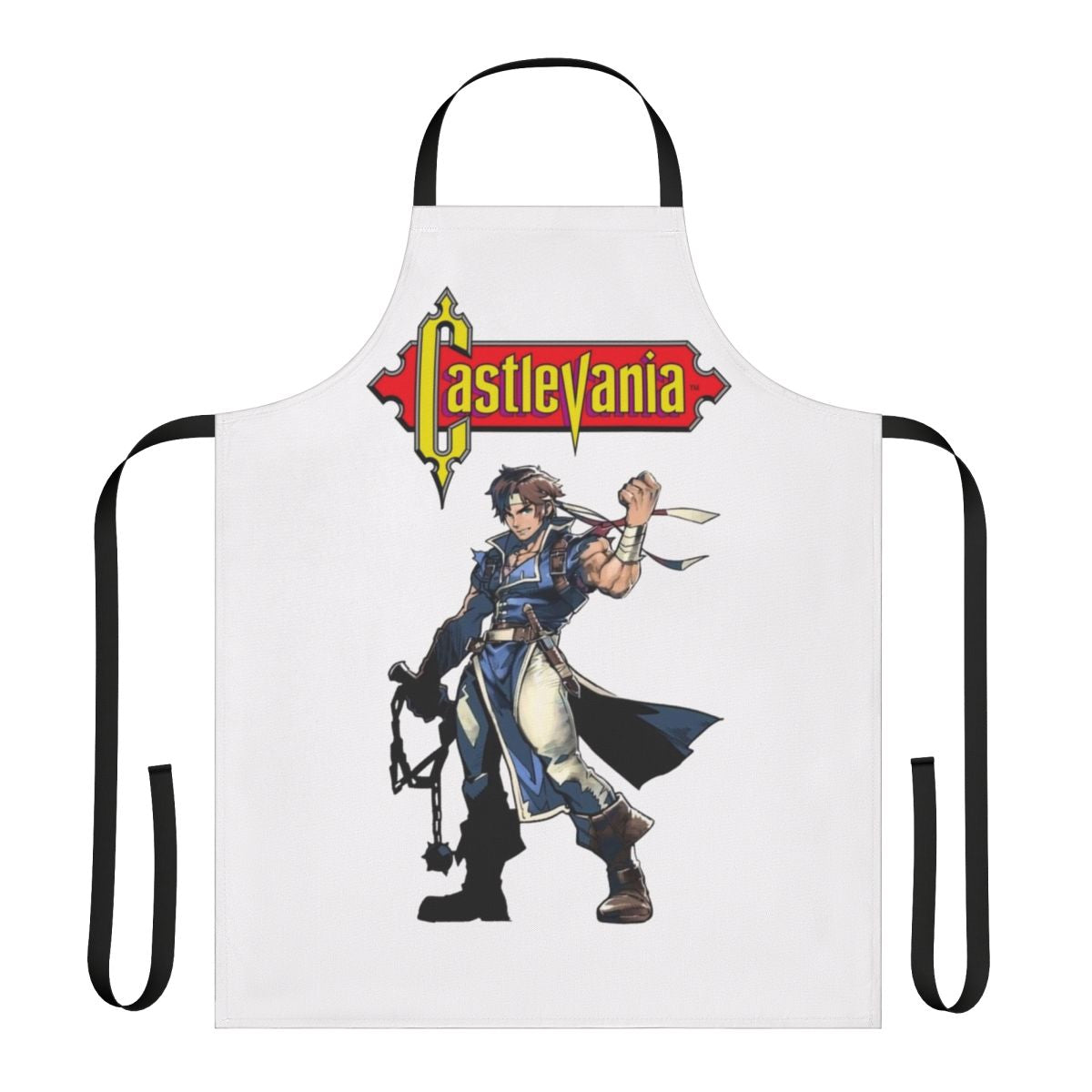 Castlevania-inspired apron featuring characters like Alucard, Trevor Belmont, and Sypha Belnades