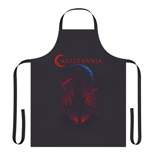 Castlevania-inspired apron featuring Alucard, Belmont, and Dracula imagery