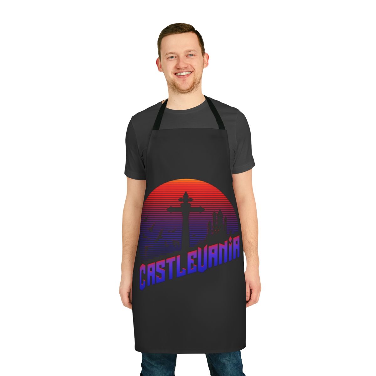 Castlevania-inspired apron with game-themed design