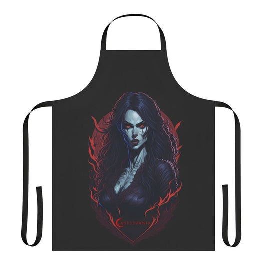 Castlevania-inspired apron with Carmilla design, featuring vampire and horror motifs